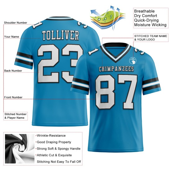 Custom Panther Blue White-Black Mesh Authentic Football Jersey Custom Panther Blue White-Black Mesh Authentic Football Jersey